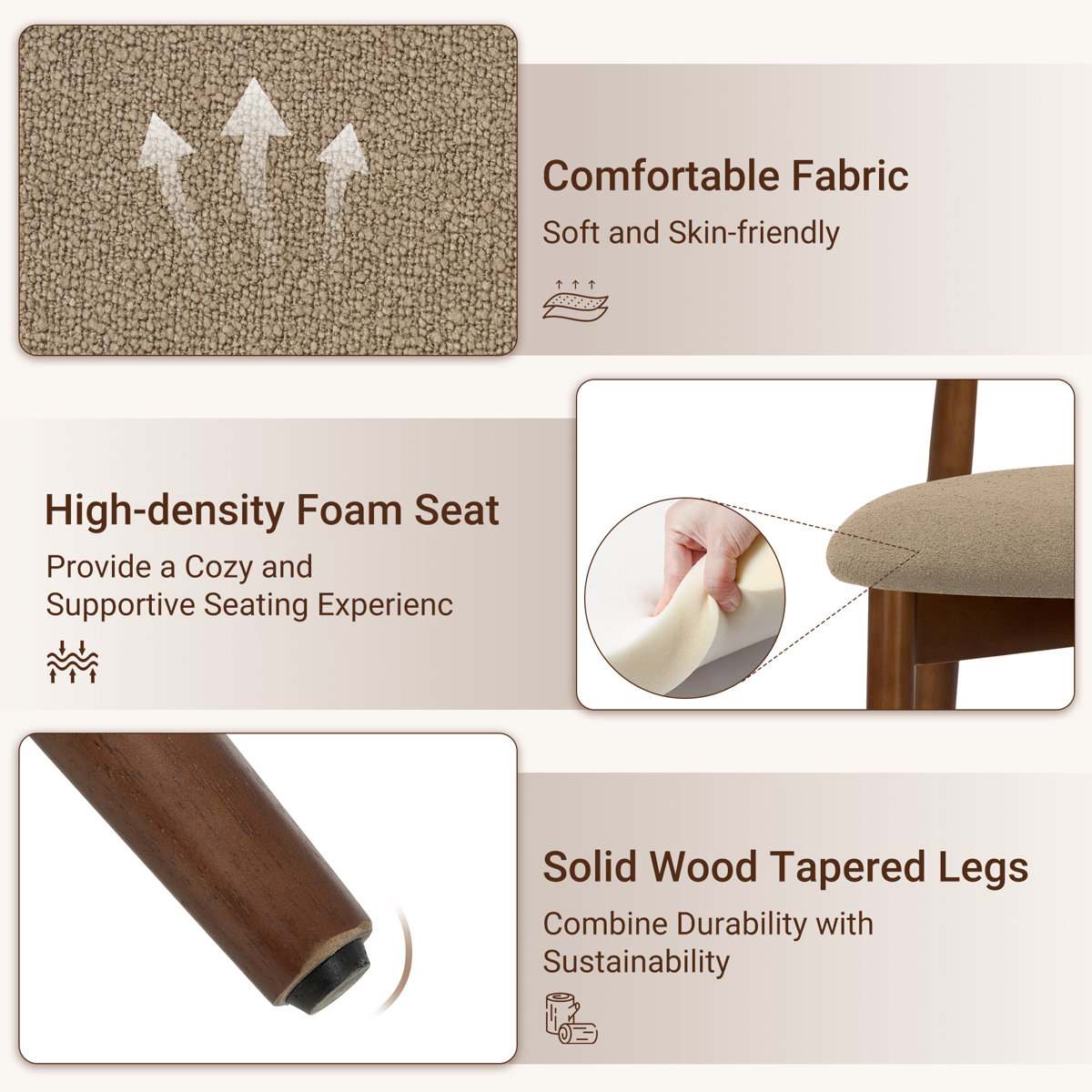 Upholstered Solid Wood Side Chair Dining Chairs (Set of 6)